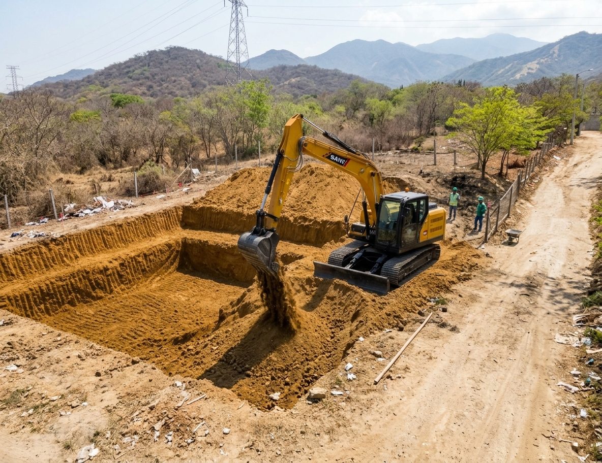 Excavación de cimentación en zona rural